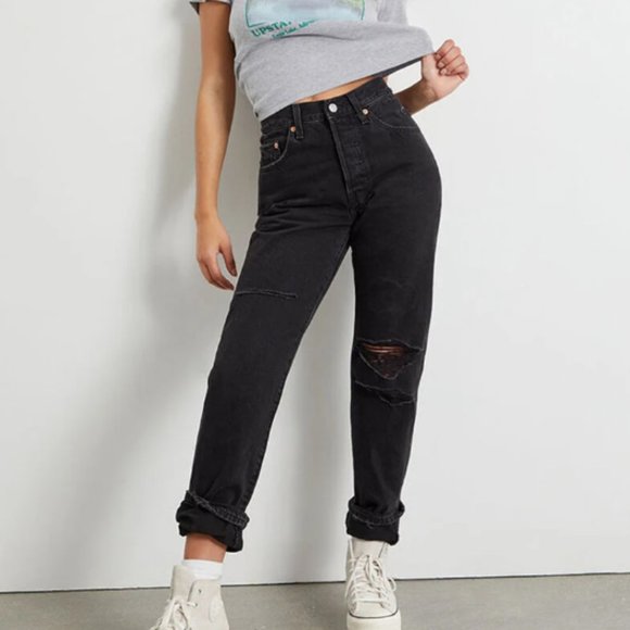 Levi's 501 High Rise Jeans - Black Destroyed Vintage Wash - Size 34/30 - Picture 1 of 7